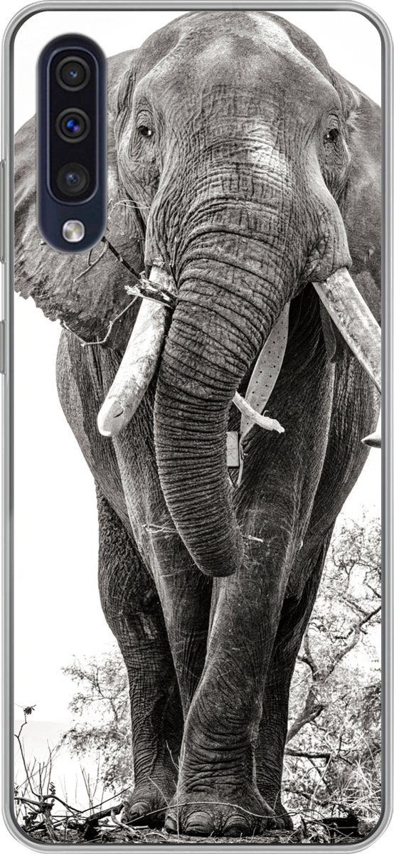 Telefoonhoesje Geschikt voor Samsung Galaxy A30s hoesje - Olifant - Portret - Dieren - Zwart wit - Siliconen Telefoonhoesje Telefoonhoesje
