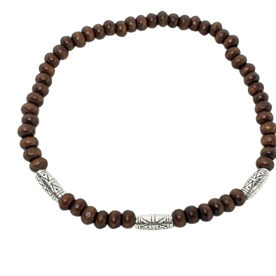 Extra groot- armband- hout -bruin- 20 CM- metaal- stretch - Charme Bijoux