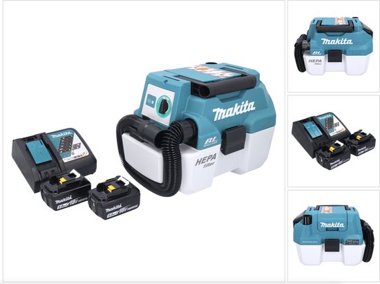 Makita DVC 750 LRT accustofzuiger LXT 18 V 67 mbar 7,5 l borstelloos + 2x accu 5,0 Ah + oplader