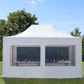 Tente de fête Easy Up 3x4,5 m Pavillon pliant, acier PREMIUM 40 mm avec parois latérales (panorama), blanc
