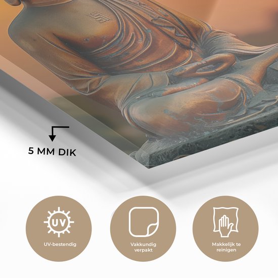 MuchoWow® Peinture sur verre 120x80 cm - Peinture sur verre - Bouddha - Image - Coucher de soleil - Bouddha - Zen - Japon - Photo sur verre acrylique - Décoration murale salon - Décoration murale chambre - Peintures