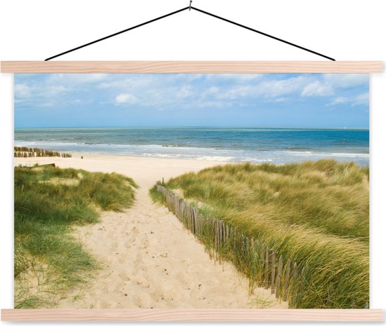 Posterhanger incl. Poster - Schoolplaat - Strand - Zee - Duin - België - 150x100 cm - Blanke latten