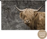 Wandkleed - Wanddoek - Schotse hooglander - Wereldkaart - Dieren - 180x120 cm - Wandtapijt