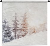 Wandkleed - Wanddoek - Boom - Sneeuw - Winter - 120x120 cm - Wandtapijt