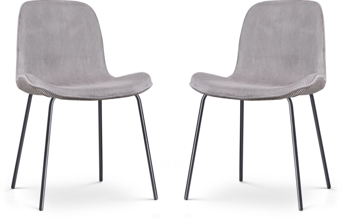 Nolon Nora-Fé Eetkamerstoelen Set van 2 Ribstof Warm Grijs - Stof - Zwarte Poten - Modern Rib - Warmgrijs - Zwart onderstel