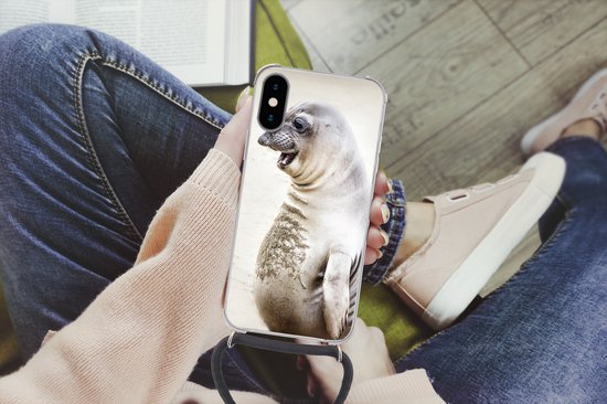 Telefoonhoesje Geschikt voor iPhone X - Zeeolifant - Grappig - Lachen - Kinderen - Jongens - Meisjes - Kids - Siliconen - Crossbody - Backcover met Koord - Telefoonhoesje met koord - Hoesje met touw