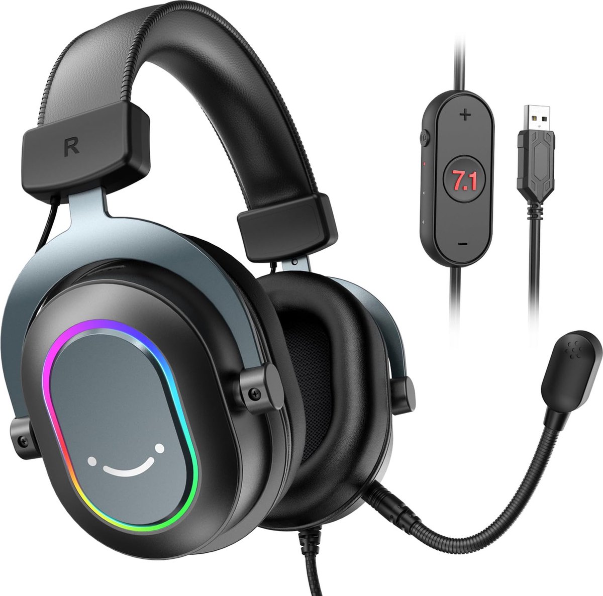 Beroli - FIFINE Gaming Headset met Microfoon - Over-Ear Hoofdtelefoon - USB Headset - PC, PS4, PS5 - RGB Hoofdtelefoon - 3 EQ-Modi - Surround Sound - Oorkussens - H6