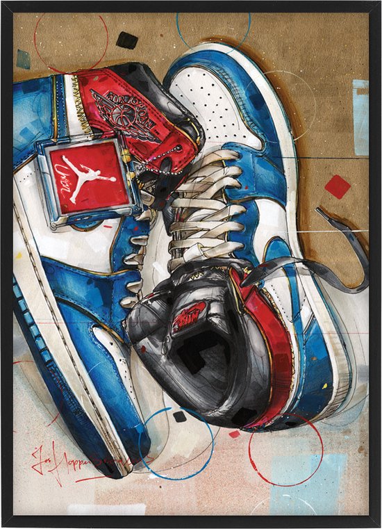Sneaker print Union LA blue toe 30,6x43 cm (A3) *ingelijst & gesigneerd