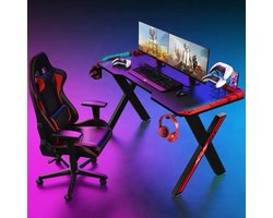 game bureau - 140X60X73cm - Gaming Desk met Led Verlichting - Game Desk- Computer Tafel