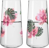 universele glazenset - serie zomersonet - 2 stuks met bloemenmotief - roze