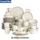 CasaVibe Luxe Tableware Set - 48 pièces - 12 personnes - Porcelaine - Service d'assiettes - Assiettes plates - Assiettes à dessert - Bols - Mugs - Set