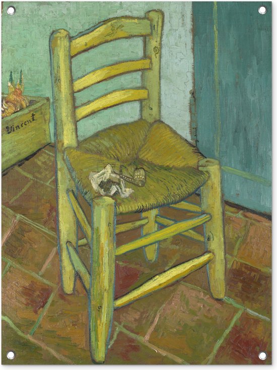 Tuinschilderij Vincents stoel - Vincent van Gogh - 60x80 cm - Tuinposter - Tuindoek - Buitenposter