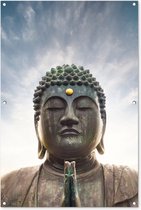 Tuinposter - Tuindoek - Tuinposters buiten - Boeddha hoofd - Buddha - Lucht - Spiritueel - Meditatie - 80x120 cm - Tuin