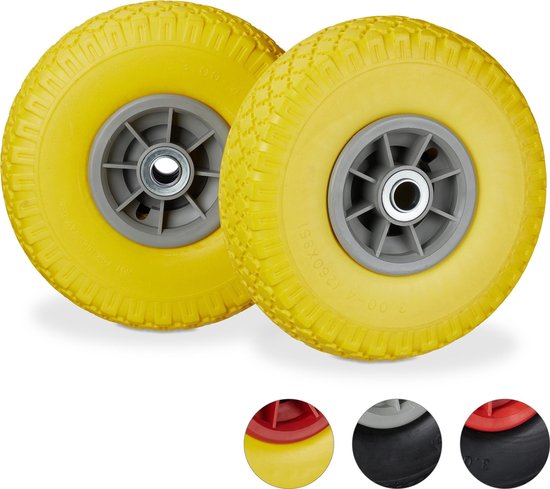 roue de diable relaxdays 2 pièces - 3.00-4 - pneu caoutchouc - paliers lisses - 80 kg - axe 20 mm Jaune-gris
