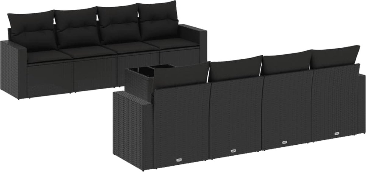 vidaXL 9-delige - Loungeset - met - kussens - poly - rattan - zwart
