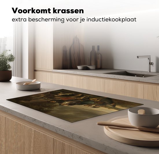 KitchenYeah® Inductie beschermer 80x52 cm - Het vrolijk huiswaartskeren - Jan Steen - Kookplaataccessoires - Afdekplaat voor kookplaat - Inductiebeschermer - Inductiemat - Inductieplaat mat
