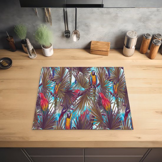 KitchenYeah® Inductie beschermer 59x52 cm - Vintage - Papegaai - Regenboog - Jungle - Kookplaataccessoires - Afdekplaat voor kookplaat - Inductiebeschermer - Inductiemat - Inductieplaat mat