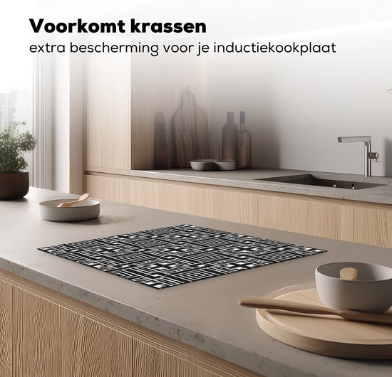 KitchenYeah® Inductie beschermer 57.6x51.6 cm - Geometrie - Patroon - Zwart - Kookplaataccessoires - Afdekplaat voor kookplaat - Inductiebeschermer - Inductiemat - Inductieplaat mat
