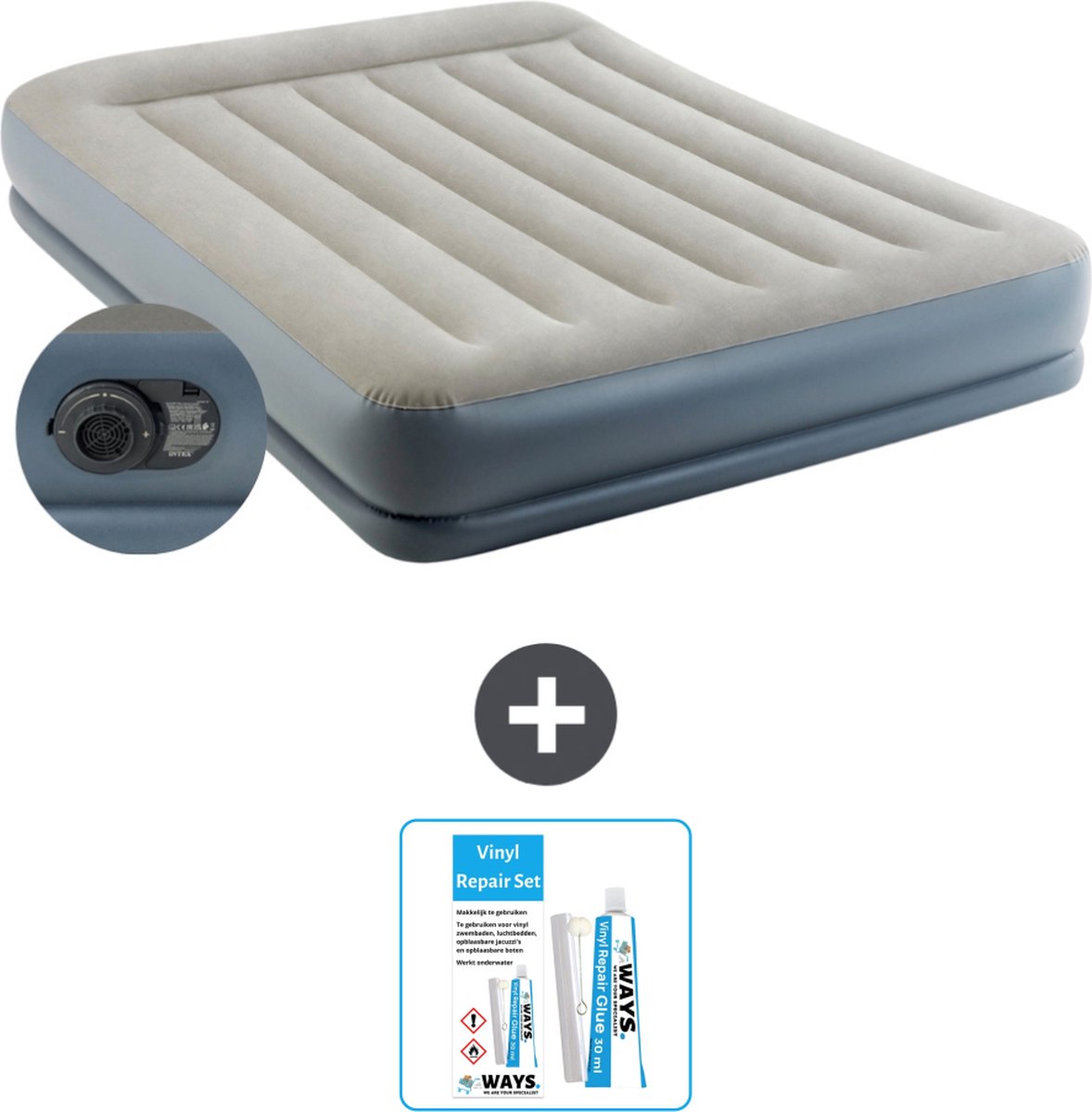 Intex Luchtbed - 2-Persoons - 152 x 203 x 30 cm - Grijs - Inclusief pomp - Accessoires CB21