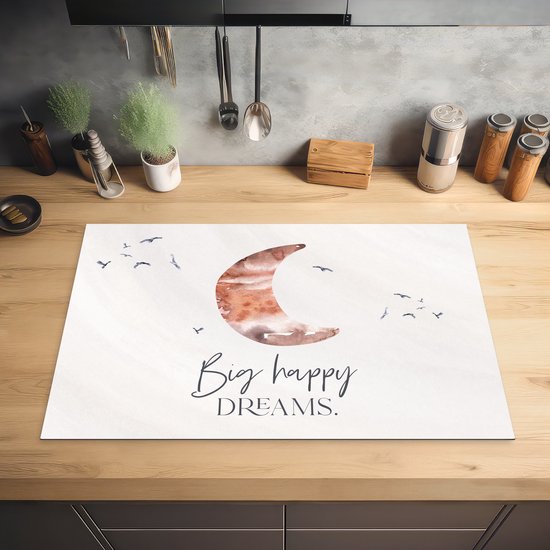KitchenYeah® Inductie beschermer 81.6x52.7 cm - Kinderen - Spreuken - Big happy dreams - Jongens - Meisjes - Waterverf - Kookplaataccessoires - Afdekplaat voor kookplaat - Inductiebeschermer - Inductiemat - Inductieplaat mat