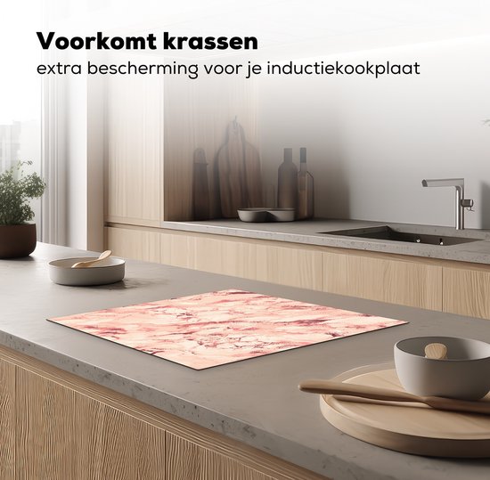 KitchenYeah® Inductie beschermer 59x52 cm - Roze - Stenen - Marmer print - Kookplaataccessoires - Afdekplaat voor kookplaat - Inductiebeschermer - Inductiemat - Inductieplaat mat