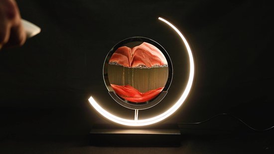 Bewegende Zandkunst Lamp - Met Afstandsbediening - 28cm - Zandkunst In Glas - Zandloper - Sand Art - Tafellamp Industrieel - Sfeerlamp - Decoratie Woonkamer - Nachtlamp Slaapkamer - Zwart - Rood