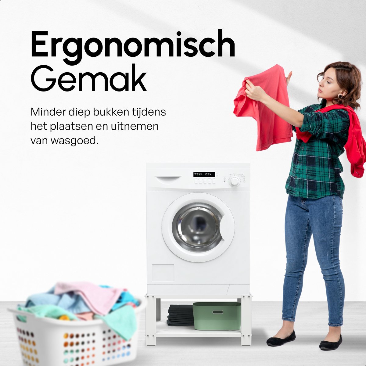 Bodo® - Wasmachine Verhoger - Kast - Ombouw met Plank - Wit - 63x54x31cm — afbeelding 6
