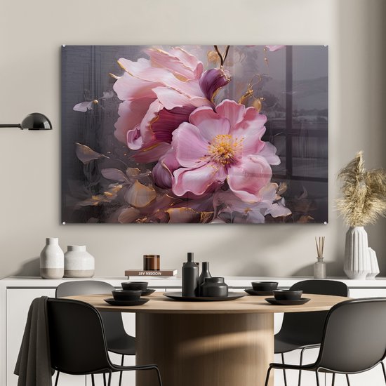 MuchoWow® Peinture sur verre 120x80 cm - Peinture sur verre acrylique - Fleurs - Rose - Nature morte - Art - Photo sur verre - Décoration murale salon - Décoration murale chambre - Peintures