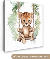 Canvas Schilderij Luipaard - Dier - Kinderen - Jungle - Kinderkamer - Babykamer - 50x50 cm - Wanddecoratie