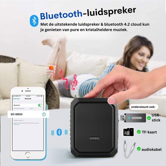 Bluetooth Stemversterker, SHIDU Persoonlijke Stemversterker 25W Met Draadloze Microfoon Headset Draagbare Waterdichte Luidspreker Oplaadbare Pa Systeem Power Bank Voor Buiten Leraren