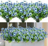 Kunstbloemen 8 bundels voor buiten, uv-bestendig, nepbloemen, vervaagt niet, groene kunstplant, tuin, veranda, vensterbox, kantoor, struiken, decoratie, donkerblauw