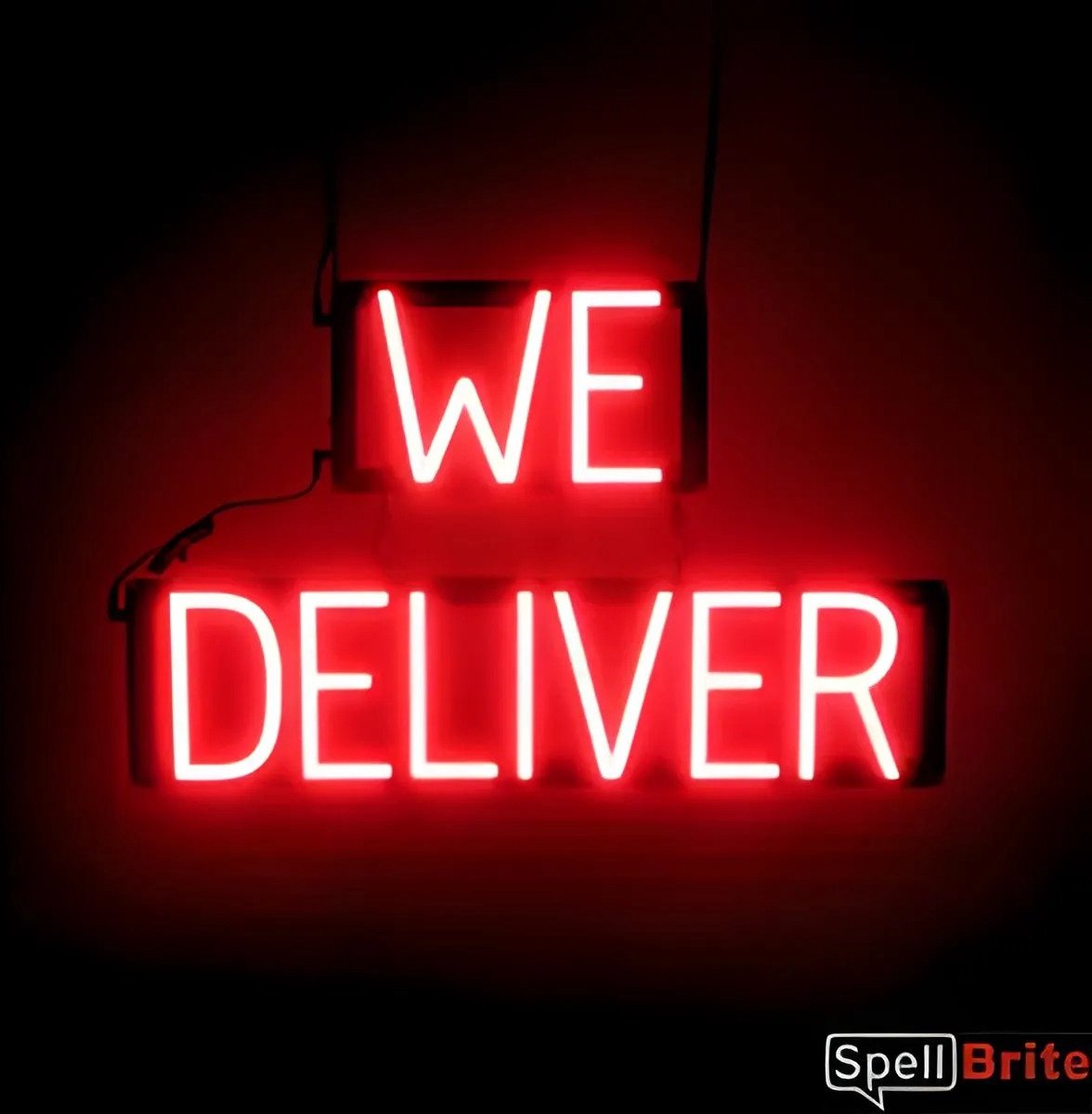 WE DELIVER - Lichtreclame Neon LED bord verlicht | SpellBrite | 61 x 38 cm | 6 Dimstanden - 8 Lichtanimaties | Reclamebord neon verlichting