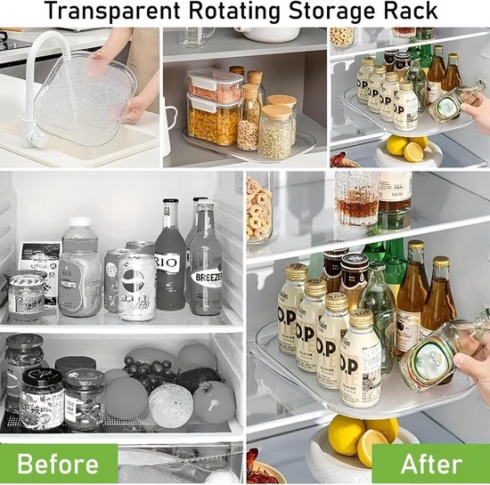 Lazy Susan Draaiplateau, organizer voor kast, eetkamer, keuken, werkblad, koelkast, kast, 23 cm, grijs