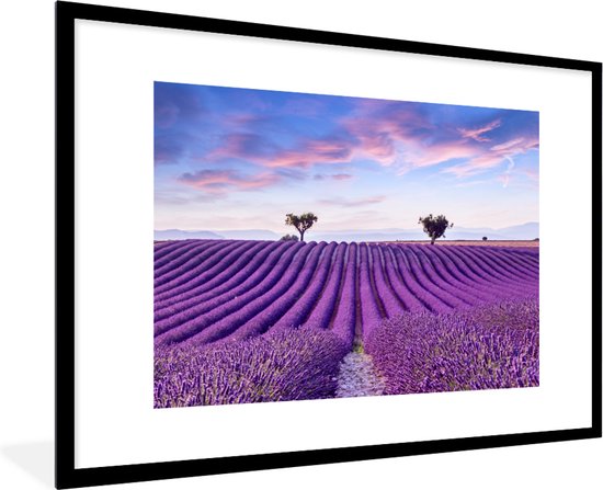 Fotolijst - Poster - Lavendel - Bomen - Bloemen - Paars - Kader - Poster in lijst - 90x60 cm - Poster frame - Foto in lijst - Poster bloemen - Muurdecoratie