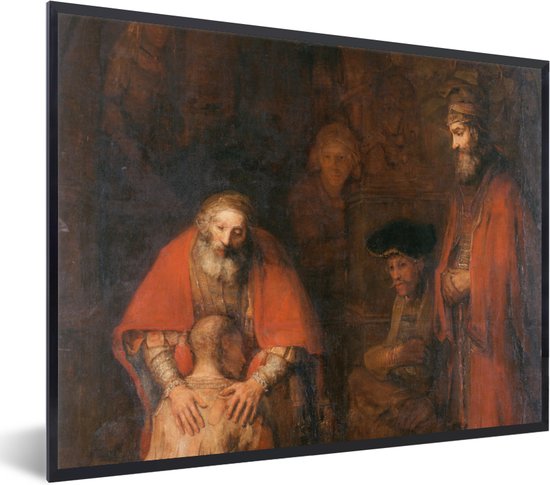 Fotolijst incl. Poster - Terugkeer van de verloren zoon - Rembrandt van Rijn - 80x60 cm - Posterlijst