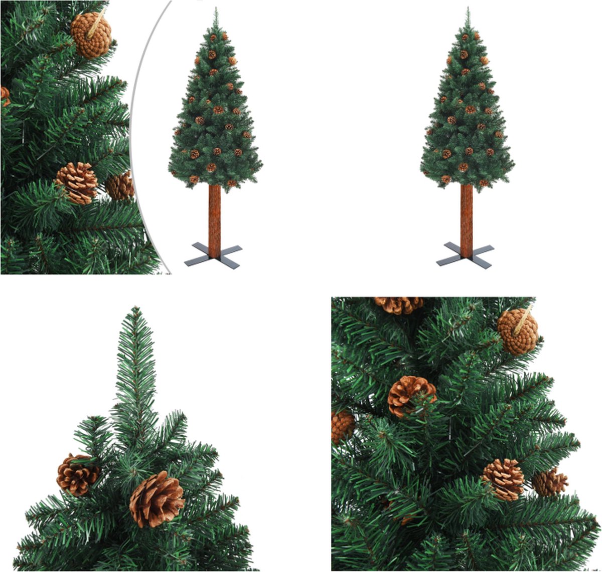 vidaXL Kerstboom met echt hout en dennenappels smal 210 cm PVC groen - Kunstboom - Kunstbomen - Kunstkerstboom - Kunstkerstbomen