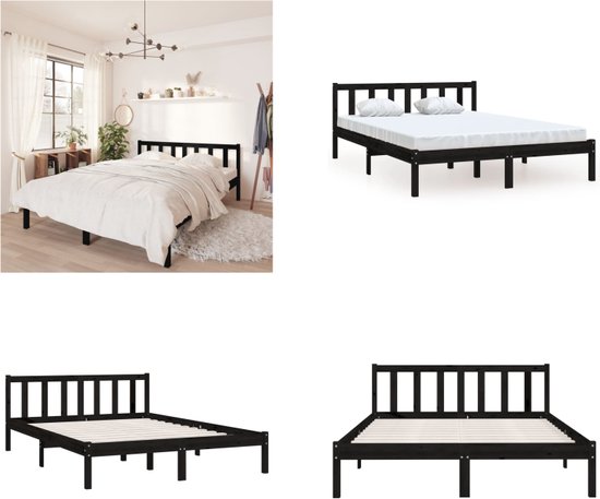 vidaXL Bedframe massief grenenhout zwart 160x200 cm - Bedframe - Bedframe - Bed Frame - Bed Frames