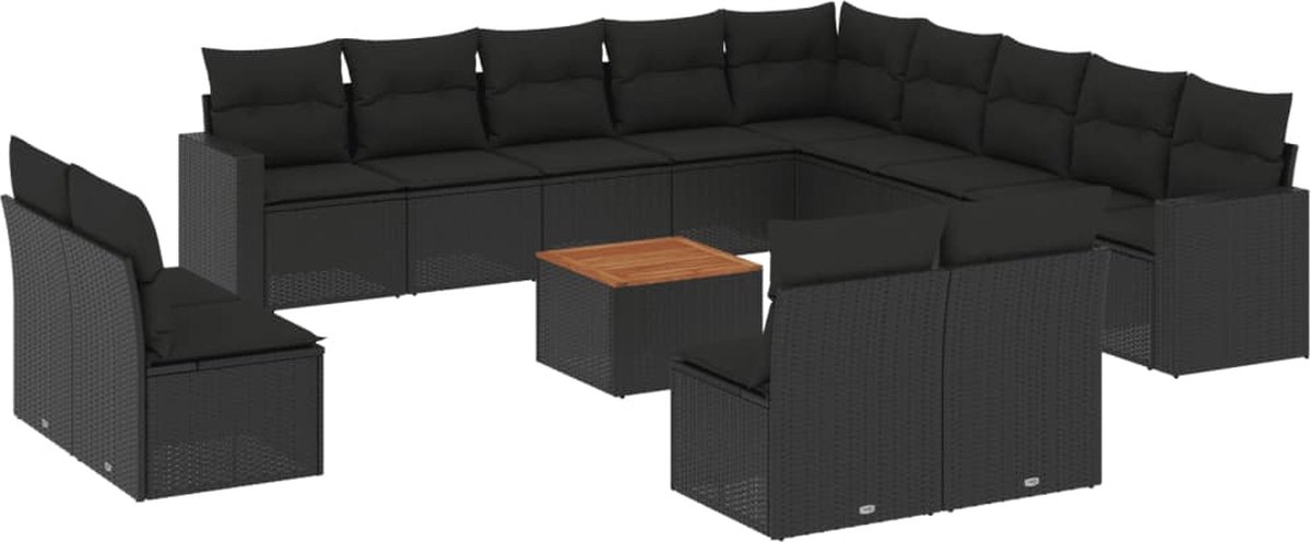 vidaXL 14-delige - Loungeset - met - kussens - poly - rattan - zwart