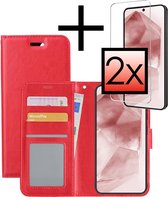 Hoes Geschikt voor Samsung A55 Hoesje Book Case Hoes Flip Cover Wallet Bookcase Met 2x Screenprotector - Rood