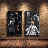 Allernieuwste.nl® 2 Pièces Peinture sur Toile Football Stars Ronaldo et Messie - Football - Affiche - Set 2st 50 x 70 cm - Couleur