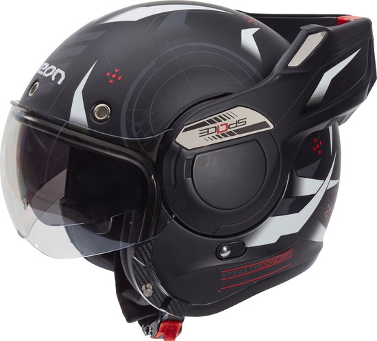 BEON B707 Stratos Motorhelm - S - Systeemhelm met Zonnevizier - 180º Verstelbare integraalhelm - Jethelm - Stealth