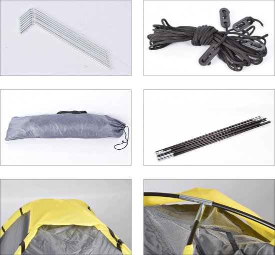 Discountershop Lichtgewicht Koepeltent 2 Persoons - Grijs/Geel - Geschikt voor Kinderen - 200cm x 120cm - Waterbestendig voor Kamperen & Outdoor - Eenvoudig Op te Zetten van Discountershop — afbeelding 2