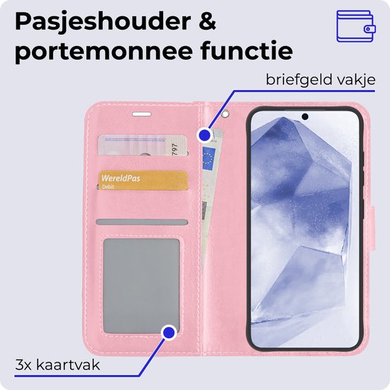 Étui pour Samsung A55 Case Book Case Cover Wallet Cover Wallet Case avec protecteur d'écran - Étui pour Samsung Galaxy A55 Case Bookcase Case - Rose clair
