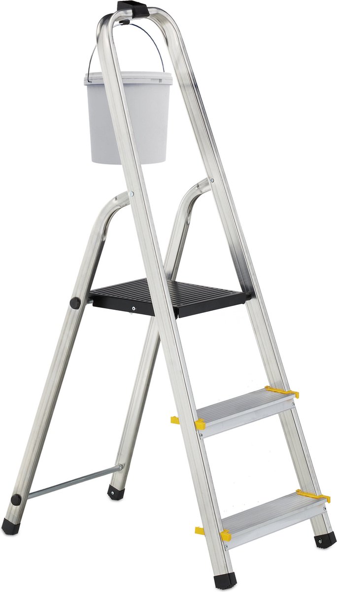 Relaxdays inklapbare huishoudtrap tot 150 kg aluminium keukentrap licht trap 3 tredes