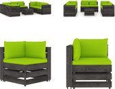 vidaXL 9-delige Loungeset met kussens grijs geïmpregneerd hout - Pallet Loungeset - Pallet Loungesets - Tuinset - Tuinsets