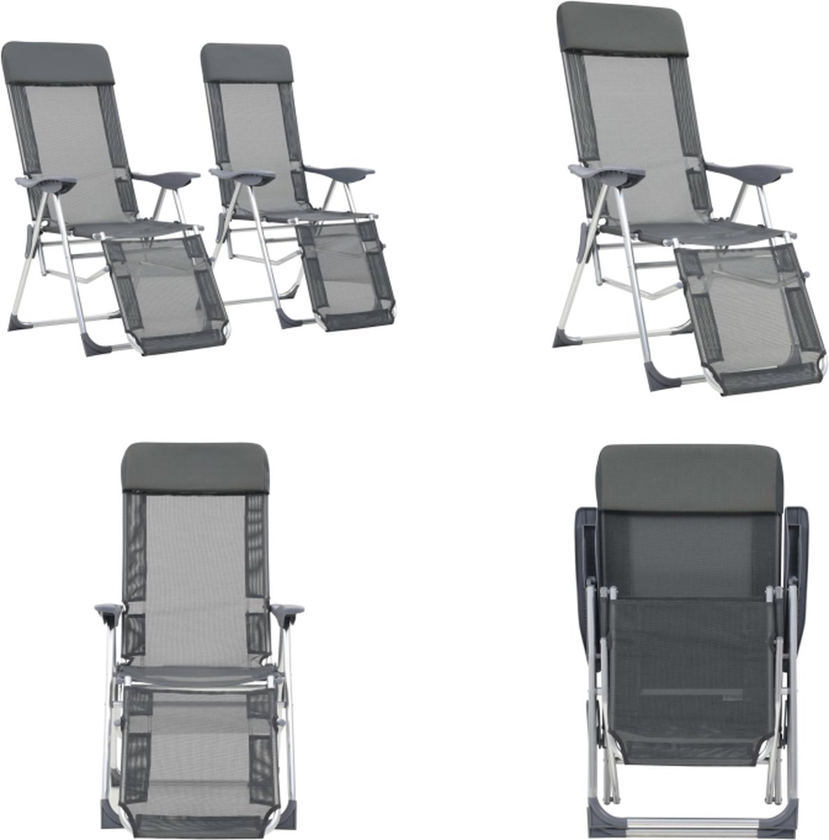 VidaXL Campingstoelen met voetensteun 2 st inklapbaar textileen grijs Campingstoel Campingstoelen Tuinstoel Standenstoel