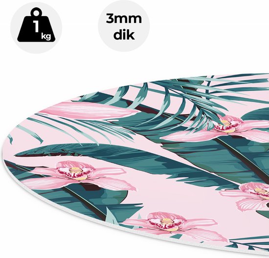 Cercle mural Artaza Forex Fleurs d'été roses tropicales avec feuilles - 90 x 90 cm - Groot - Cercle mural - Peinture ronde - Décoration murale