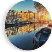 Artaza Forex Muurcirkel Amsterdamse Gracht Bij Zonsondergang - 70x70 cm - Wandcirkel - Rond Schilderij - Wanddecoratie Cirkel - Muurdecoratie