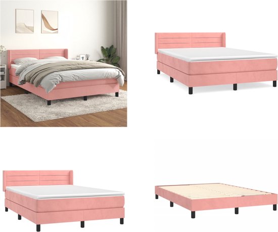 vidaXL Boxspring avec matelas Velours Rose 140x190 cm - Boxspring - Sommiers - Lit - Meubles de couchage