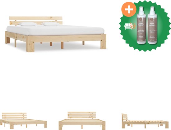 vidaXL Bedframe massief grenenhout 160x200 cm - Bed - Inclusief Onderhoudsset